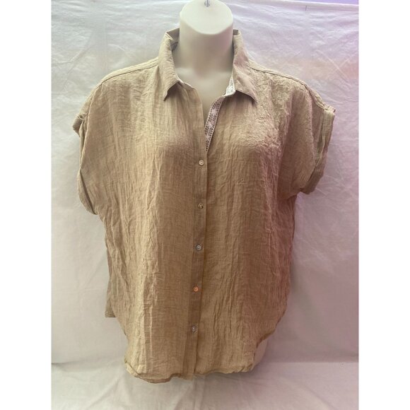 Love Potion Women's 2X Beige Collard Button Up Cap Sleeve Blouse - Picture 1 of 5